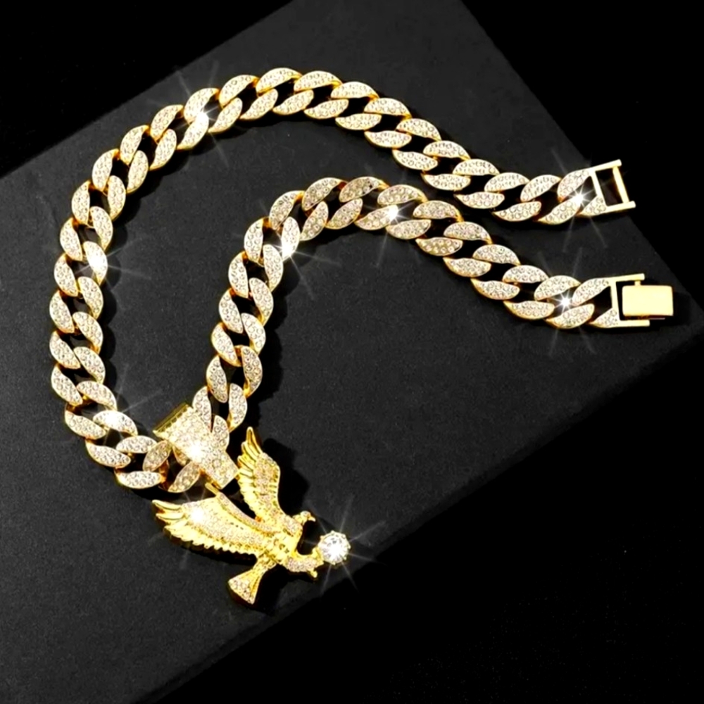 Gold color Hip Hop Eagle Pendant Cuban Chain Necklace, Suitable For Both Men's